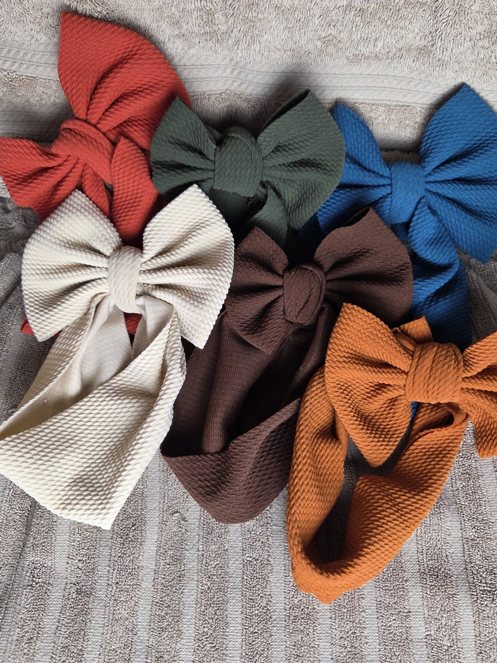 6 Handmade Baby Toddler Stretch Bow Headbands Solid Fall Colors